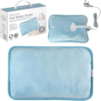 Image of Blue Rechargeable Electric Hot Water Bottle Hand &amp; Body Warmer Massaging Fast Heating Heat Pad Cozy Pain Relief Auto Shut Off Overheat Protection No Refill 30 x 29 cm