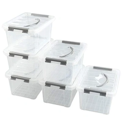 Image of Farmoon 5L Plastic Storage Boxes, Clear Latching Container with Lid and Grey Handle, 6 Packs