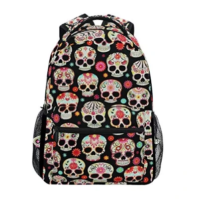 Image of Sugar Skulls Backpack Students Shoulder Bags Travel Bag College School Backpacks for Men and Women