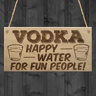 Image of RED OCEAN Vodka Happy Water Funny Alcohol Man Cave Friend Hanging Plaque Pub Bar Gift Sign