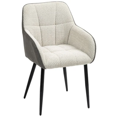 Image of HOMCOM Accent Chair with Foot Pads, Upholstered Armchair Chenille Fabric Front and PU Back, Occasional for Living Room Bedroom, Cream White