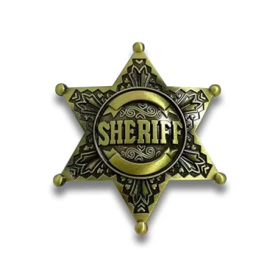 Image of Sheriff Badge Vintage Gold Star Pin Cowboy Western Police America USA Deputy Metal Shiny Fancy Dress Up Costume