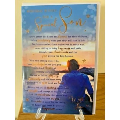Image of KC for A Special Son Bridge River Sentiments Happy Birthday Card Lovely Verse,Blue,15.2cm x 22.8cm