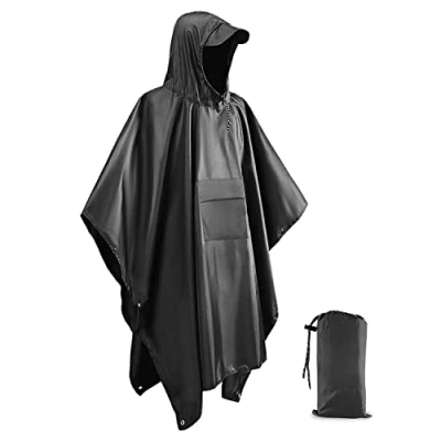 Image of Victoper Waterproof Poncho Adult, Lightweight Reusable Raincoat for Outdoor Hiking Camping Cycling Traveling with Emergency Grommet Corners Grey