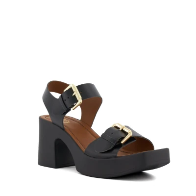Image of Dune Ladies JENIES Mid Platform Sandals Size UK 8 Block Heel Heeled Black