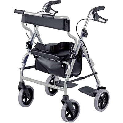 Image of NRS Healthcare 2 in 1 Rollator and Transit Chair M58203 Height Adjustable, Aluminium