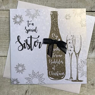 Image of White Cotton Cards F1 S &quot;Sister&quot; Handmade Christmas Card