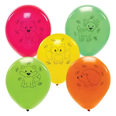 Image of Baker Ross FX163 Woodland Animals Party Balloons Pack of 10, Latex Birthday Colourful Balloons, Kids Decoration, Supplies,