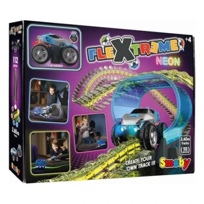 Image of Smoby FleXtreme Neon Luminous Car Circuit 2.60m of Translucent Tracks Electronic Tunnel + 1 Vehicle Included Batteries Ages 4 and Above 180917 Multi Coloured