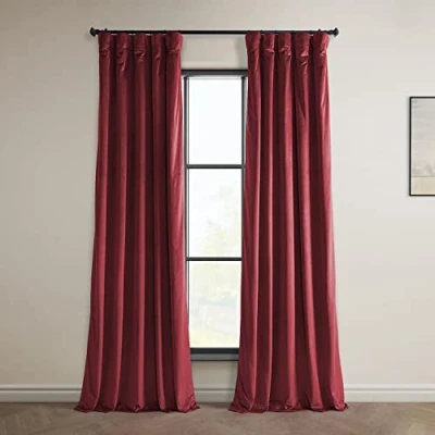 Image of HPD Half Price Drapes Heritage Plush Velvet Curtains 96 Inches Long Room Darkening for Bedroom &amp; Living 50W x 96L, (1 Panel), Cinema Red