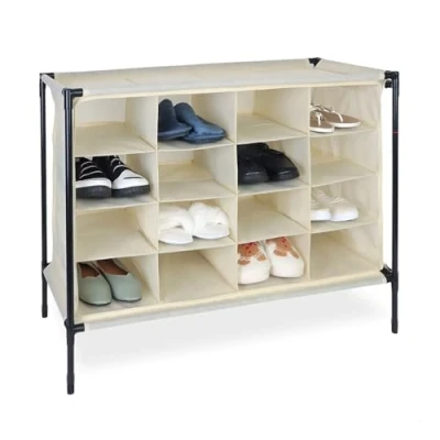 Image of Relaxdays Camping Shoe Rack, 16 Compartments, Stackable, Easy to Assemble, Footwear Cabinet, HWD: 65 x 84 36 cm, Beige