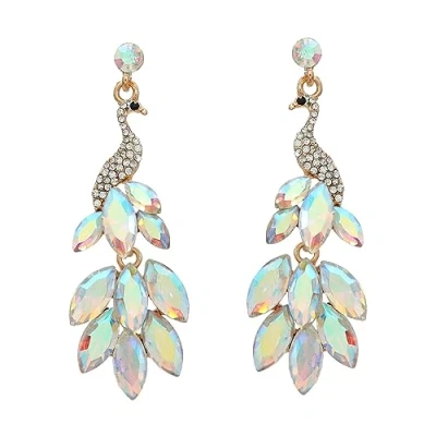 Image of fdsmall Women’s Tassel Earrings Peacock Dangle Austrian Crystal Boho Waterfall Beaded Fringe Drop Earring (White)
