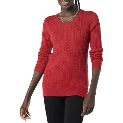 Image of Amazon Essentials Women&#039;s Lightweight Long Sleeved Cable Crewneck Sweater (Available in Plus Size), Dark Red, M