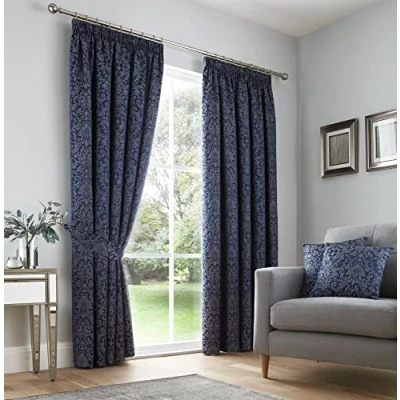Image of Curtina Lamina Pair of Pencil Pleat Curtains 46&quot; Width x 72&quot; Drop (117 183cm) in Navy