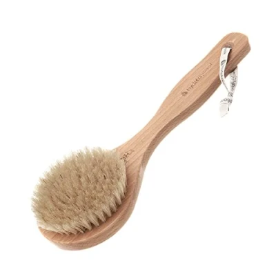 Image of Hydrea London Dry Body Brush Premium Exfoliating Skin with Natural Bristle, Short Handle, Helps Improve Lymphatic Drainage, FSC® Certified Beechwood.