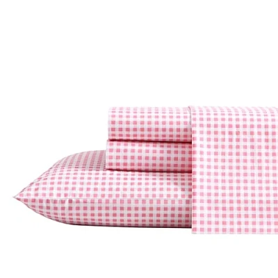 Image of Poppy &amp; Fritz Queen Sheets, Cotton Percale Bedding Set, Crisp Cool, Lightweight Home Decor (Gingham Plaid Pink, Queen)