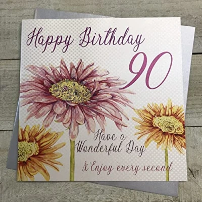 Image of white cotton cards 1 Piece Happy 90th Birthday Extra Large Card, Pink Flower