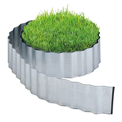 Image of Relaxdays Garden Edging, Lawn Border, 8 m Length, 16 cm Height, Galvanised, Flexible, Metal, Silver Colour, Iron
