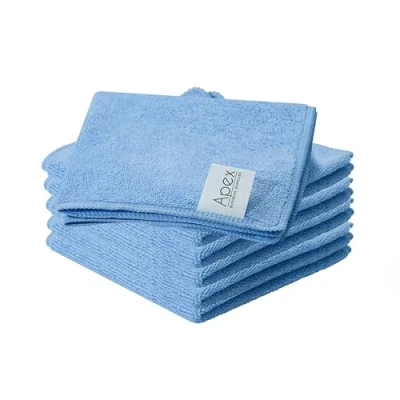 Image of Apex Business Supplies Microfibre Cloth Pack Of 5 Sky Blue 32 X Cm Reusable Cleaning cloths, Kitchen Streak free &amp; lint cloth, Super Absorbent Microfiber