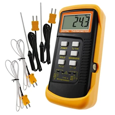 Image of Thermocouple Thermometer Digital K Type HVAC Dual Temperature Meter with 4 Thermocouples, MAX/MIN/AVG Measurement, 50 1300C ( 58 2372F)