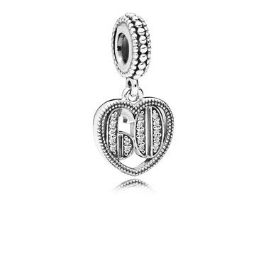 Image of Pandora Moments Women&#039;s Sterling Silver 60 Years of Love Cubic Zirconia Dangle Charm for Bracelet, No Box
