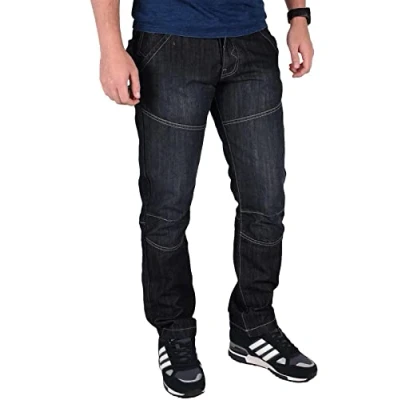 Image of True Face Men&#039;s Jeans Straight Leg Regular Fit Denim Washed Pants, Button Fly Trousers Stretch for Men UK with 2 Front &amp; Back Pockets, Watch Pocket Belt Loops Dark Wash 32W / 30L