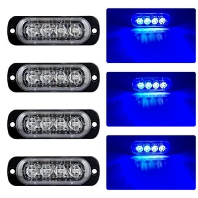 Image of 4pcs Ultra Thin 4LED Emergency Warning Lights Blue Hazard Flashing Strobe Light Side Beacon Universal for 12 24V Vehicle Truck Trailer Caravan Camper Motorcycle Van