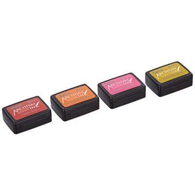 Image of Ranger Distress Archival Ink Kit 1 Picked Raspberry/Barn Door/Spiced Marmalade/Fossilized Amber, Various, 4 Mini Pads