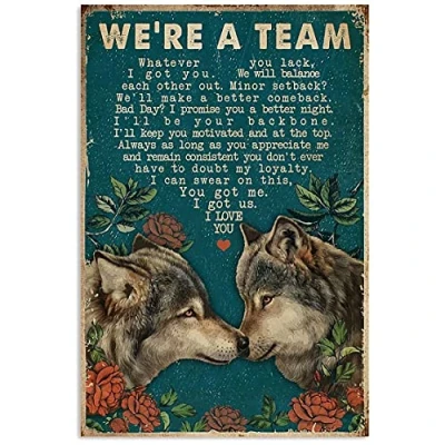 Image of Inga Retro We&#039;Re A Team Wolf Poster Metal Tin Sign 8x12 inches