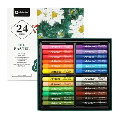 Image of Artecho Oil Pastels Set of 24 Colors, Soft for Art Painting, Drawing, Blending, Crayons Supplies Artists, Beginners, Students, Teachers