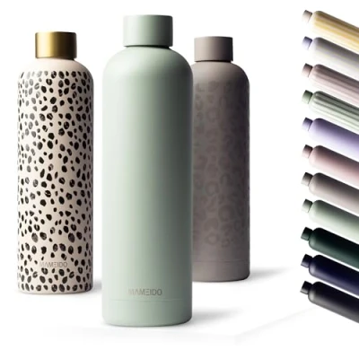 Image of MAMEIDO Metal Water Bottle 1l, 750ml &amp; 500ml Leak Proof Insulated Bottle. BPA Free Stainless Steel, Thermo Flask (Desert Sage, 1000ml)