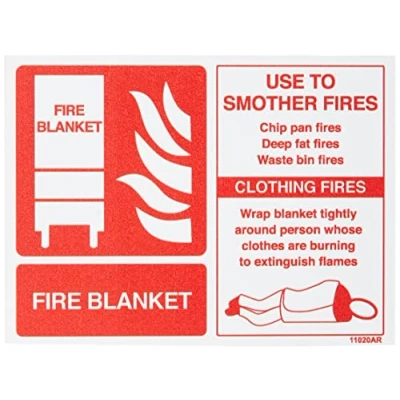 Image of V Safety Fire Blanket Id Extinguisher Sign 200mm x 150mm 1mm Rigid Plastic