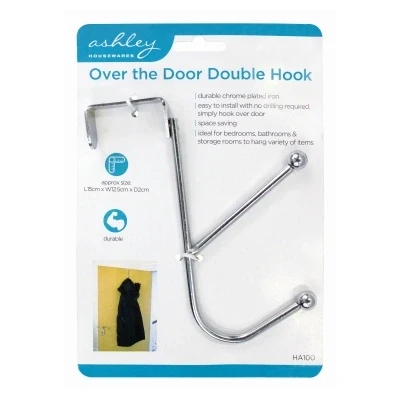 Image of 15cm Chrome Plated Iron Over Door Hat &amp; Coat Hook By Ashley