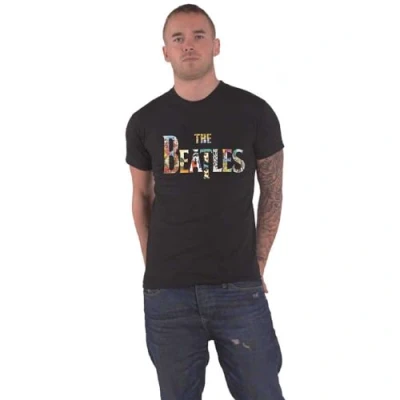 Image of The Beatles T Shirt Drop Band Logo Treatment Official Unisex Black XL