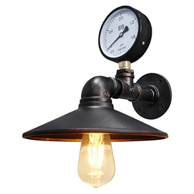 Image of Long Life Lamp Company Steampunk Industrial Water Pipe Wall Light Sconce Shade Rustic Copper Metal with Pressure Gauge M0164F
