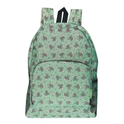 Image of ECO CHIC Lightweight Foldable Water Resistant Backpack Rucksack Folds into Pouch for Storage (Monkeys Green)