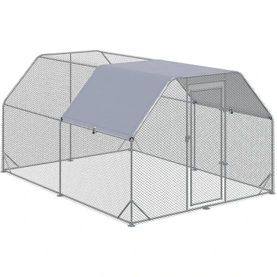 Image of PawHut Chicken Run with Roof, Walk In Coop for 10 12 Chickens, Hen House, Duck Pen, Outdoor 380 x 280 195cm