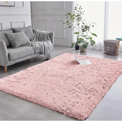 Image of AMEHA Rugs Living Room 120 x 170 cm Fluffy Shaggy Pink Area for Bedroom Modern Super Soft Plush Carpet Non Slip Shedding Easy To Clean Rug