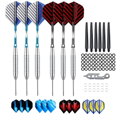 Image of sanfeng 24 Grams Steel Tip Darts Set for Dart Board with Aluminum Shafts + 18 Flights 50 Rubber O Rings Tool Extra Nylon +12 Spring Storage Case