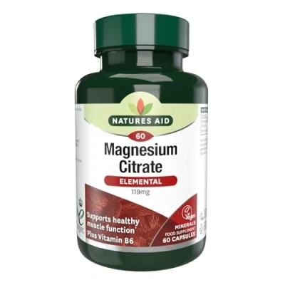 Image of UPMSX Natures Aid Magnesium Citrate 750 mg Capsules with Vitamin B6, Vegan, 60 Count, 146920