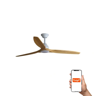 Image of Alo Large 3 Blade Matt White, Wood with Light 2700 4000 6500K Tuya Smart System