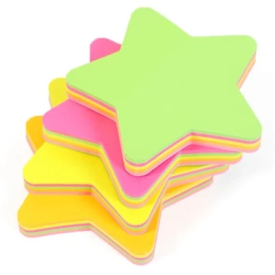 Image of Evergreen Goods 4 Pads Star Shaped Sticky Notes, 76mm x 76mm, 5 Differemt Neon Colours, 100 Sheets Per Pad, Self Adhesive Post Memo Notes for Office, Home, School