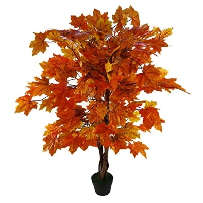 Image of Leaf 125cm Artificial Maple Acer Tree Black Plastic Pot Design UK, Wood, Orange