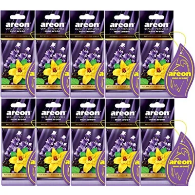 Image of AREON Mon Car Air Freshener Patchouli Lavender Vanilla Flower Hanging Purple Set Multi Pack of 10