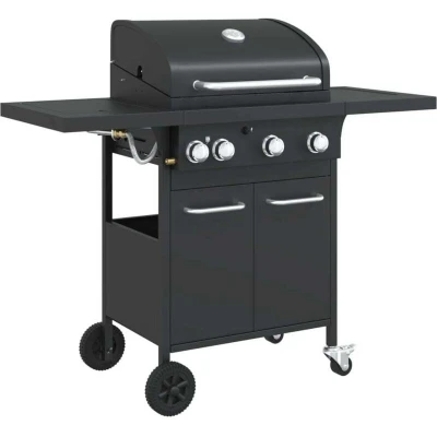 Image of vidaXL Gas BBQ Grill with 4 Burners Black Powder coated Steel