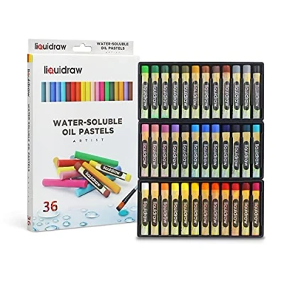Image of Liquidraw Oil Pastels Super Soft Water Soluble For Art, 36 Colours Watercolour Blending Crayons Set Artists, Students, Kids, Drawing, Sketching &amp; Painting