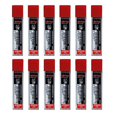 Image of rOtring 0.7mm 2B Super Polymer Pencil Lead 288 Leads Box of 12 Tubes Refills for Mechanical Pencils