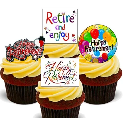 Image of Made4You Happy Retirement Edible Cupcake Toppers Stand up Wafer Cake Decorations (12)