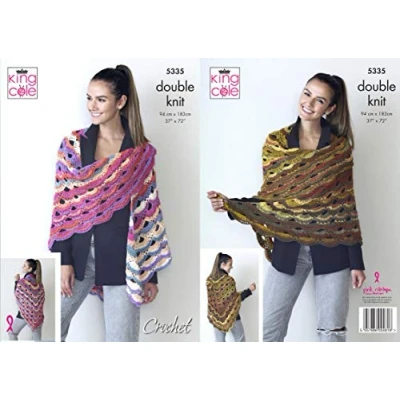Image of King Cole 5335 Crochet Pattern Womens Virus Shawl in Riot DK