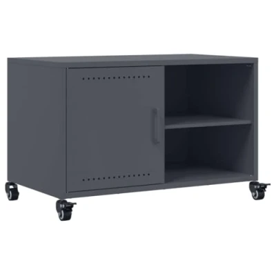 Image of vidaXL TV Cabinet Stand Unit/Media Anthracite Cold Rolled Steel, 68 x 39 43.5 cm Easy Maintenance &amp; Spacious Storage with Wheels